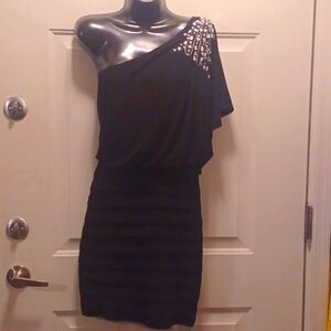 B. Darlin Black Dress, Size 5/6 with gems clustered on one shoulder!